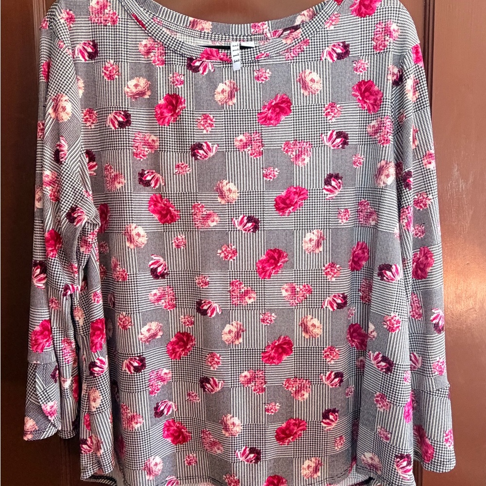 Elle Pink Floral Checkered Blouse